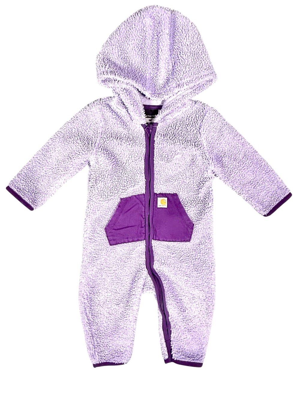 Carhartt 9M Lavender Sherpa Hooded Bunting One Piece Romper Baby‎
